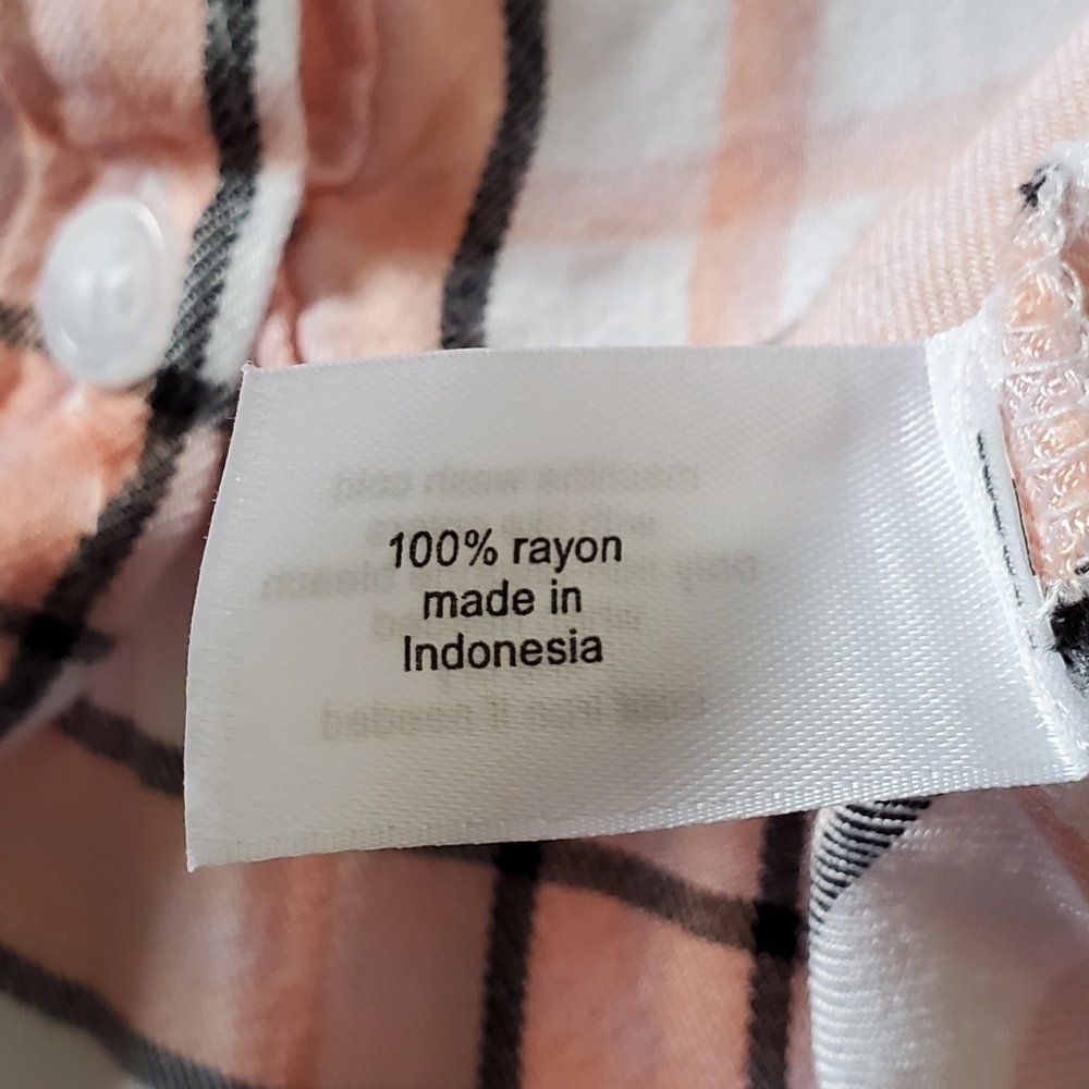 Lane Bryant Plaid‎ Babydoll Top Size 16 Button Front No-Peek Long Sleeve Rayon - Picture 10 of 12